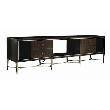 "Mixed Media" 80-Inch Low-Profile Plasma Stand with 4 Drawers and Open Storage Area with Adjustable Glass Shelf and Electrical Outlet